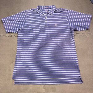 B Draddy Striped Polo Shirt XL Navy & White Cotton Blend Short Sleeve Made In Pe